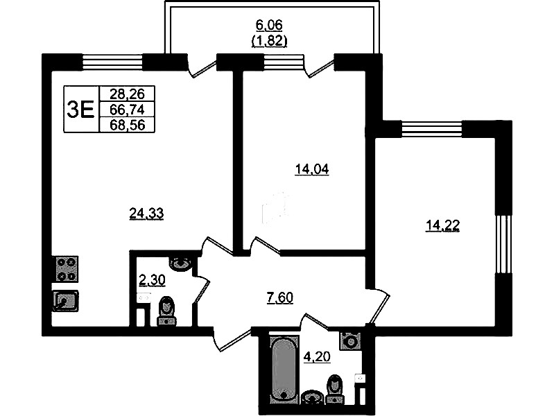 2-комнатная квартира 68.56 м², 2/4 эт., ЖК «Новая история»